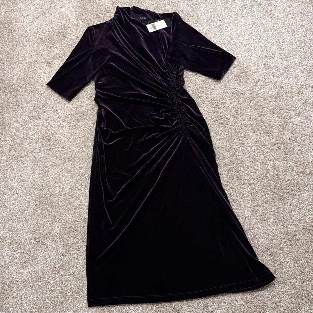 Ralph Lauren‎ Ruched Velvet Asymmetrical Dress | Purple | Size 6